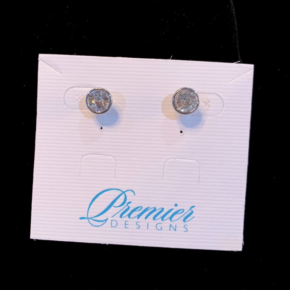 Premier Designs Silver & Crystal Stud Earrings NWT